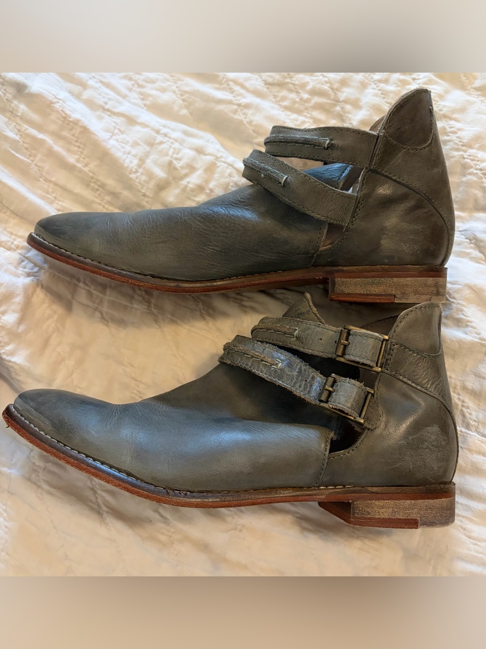 Free People Women’s Gray Leather Double-Strap Booties - SZ 39